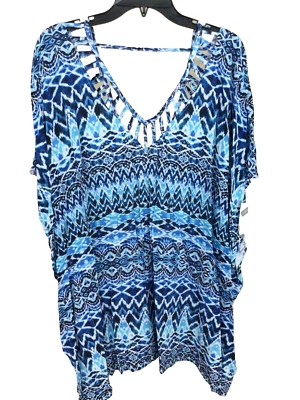Traje de baño La Blanca cubre túnica de playa talla S/M azul Oasis Ikat costero NUEVO Foto 1 de 4