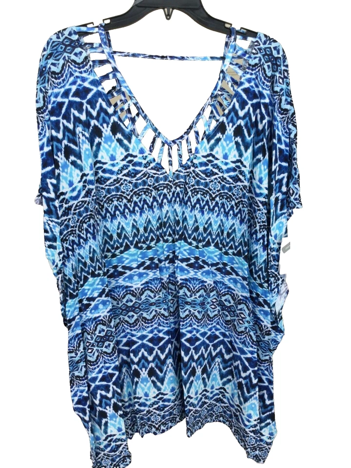 La Blanca Womens Size S/m Oasis Ikat Swim Cover-up Tunic Top Blue