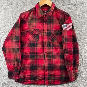 Angry Minnow Flannel Shirt Large Red Black Plaid Buffalo Freedom Stitched Flag - Bild 1 von 12