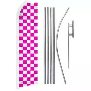 Pink & White Checkered Swooper Advertising Flag & Pole Kit - Picture 1 of 9
