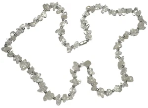 Vintage Jewelry Necklace Clear Rock Stone Chip Beaded Silver Collar Glass 72 - Picture 1 of 1