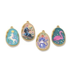 10pcs/Lot Stainless Steel Painting Charm Pendant Horse Cat Findings - Picture 1 of 9