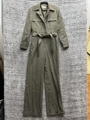 Mono Saint Laurent Espiga Cinturón Lana Virgen Cuello en V en Verde Oliva 40 Foto 1 de 4