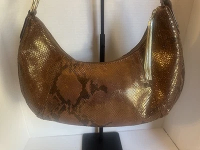 BOLSO ESTILO HOBO PIEL SERPIENTE BANANA REPUBLIC MARRÓN/COBRE 100% CUERO VACA NUEVO CON ETIQUETAS Foto 1 de 4