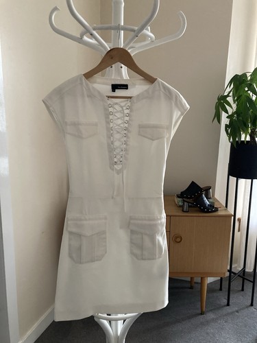 OFF WHITE Abito The Kooples bianco sporco taglia 34 XS senza maniche lunghezza ginocchio con tasche