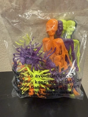 Party Favors for Halloween Pack of Neon & Black Plastic Skeletons & Spiders New - Image 1 of 2