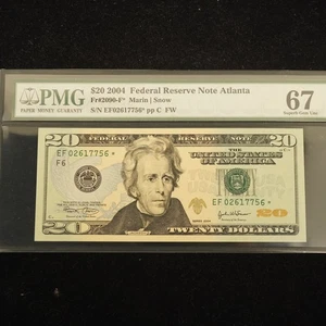 2004 $20 Federal Reserve Star Note Atlanta Fr#2090-F*PMG 67 - Free Ship USA - Picture 1 of 3