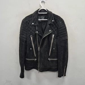 Allsaints Imara Black Suede Leather Bomber Motorcycle Biker Jacket Size Large - Picture 1 of 9