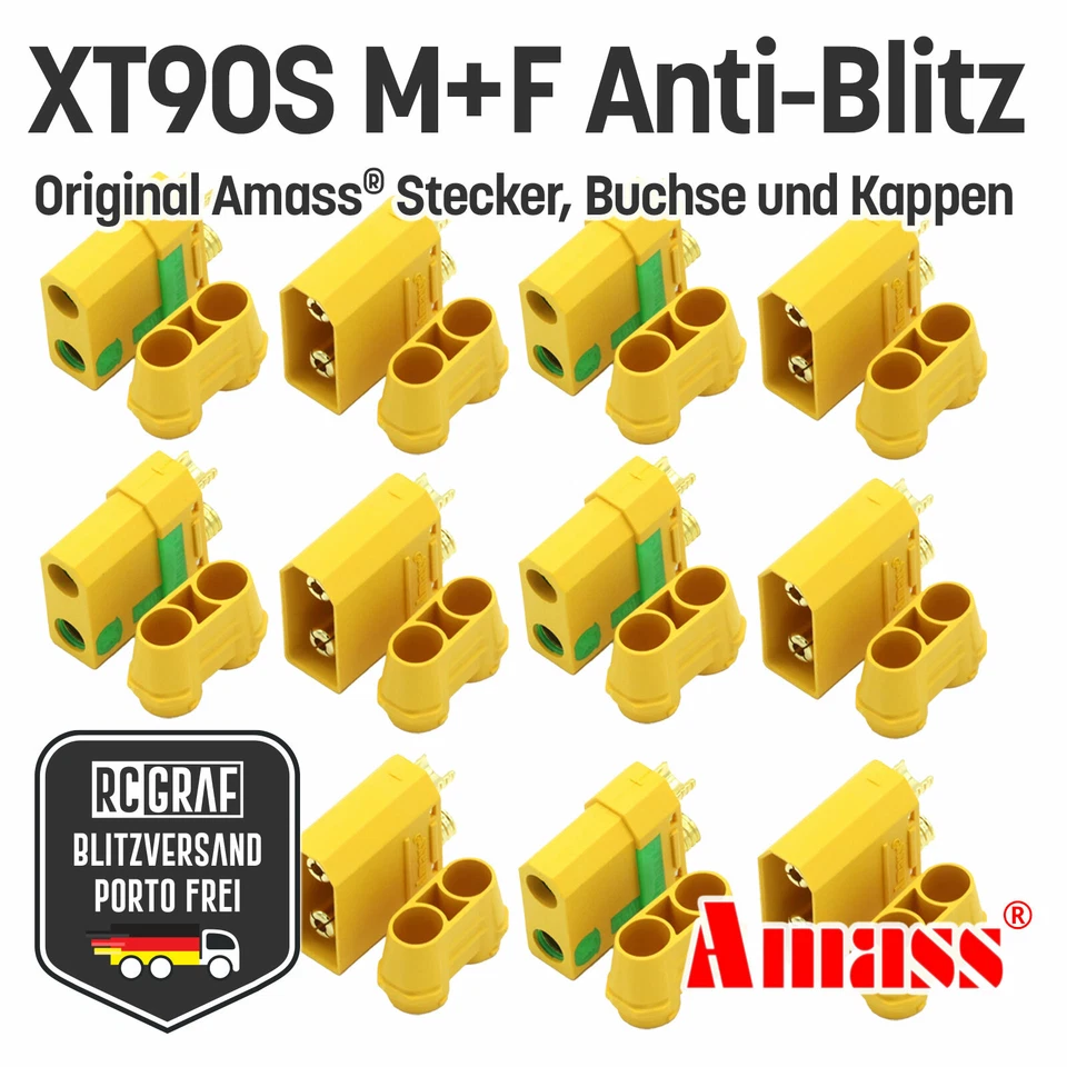 XT90S XT90 Anti Blitz Stecker Buchse Original Amass® Male Female Lipo 1-20 Paare - Bild 1 von 4