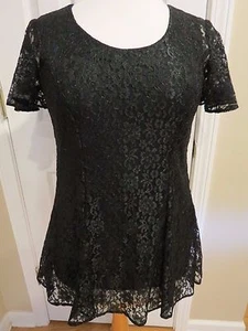 DBY Ltd. Black Satin and Lace Fit and Flare Lined Tunic Top Size 5, 100% Nylon - Picture 1 of 11