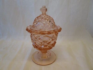 Viking Vintage PINK Yesteryear Cut Glass Pattern Covered Urn Lidded Candy Dish - Picture 1 of 5