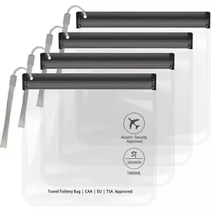 4 Pack Clear Toiletry Bag Quart Size Leakproof Travel Bags TSA Approved Pouch - Picture 1 of 6