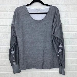 New Wildfox XSmall XS Gray Adri Ruffle Sleeve Soft Sweatshirt Pullover Lounge - Picture 1 of 10