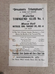 De colección DREAMERS TRIUMPHANT Drama Play Moose Hall Waterloo IOWA Flyer - Imagen 1 de 2