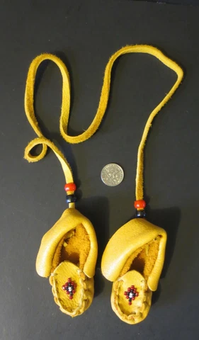 Miniature moosehide moccasins w/bead design, 4 pairs LEFT! Jack Ginnish, Mi'kmaq Cover