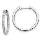 Real 14Kt White Gold Polished Diamond In/Out Hinged Hoop Earrings