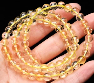 8mm Natural Rainbow Yellow Citrine Crystal Gemstone Bead Bracelet - Imagen 1 de 6