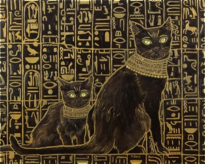 Giclee fine art print of oil painting Egyptian black cats, 8"×10", 16"×20" - Picture 1 of 5