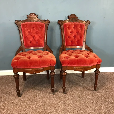 Pair of Victorian Era Parlor Side Chairs Cover