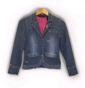 Rocawear Denim Jacket Girl Large 10/12 Medium Wash Magenta Satin Lined Y2K Retro - Picture 1 of 24