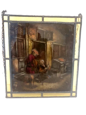 Panneau décoratif en vitrail peint XIX siècle - Photo 1/4