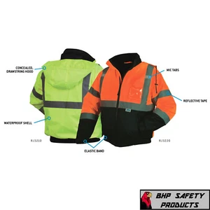 HIGH VISIBILITY INSULATED HI VIS REFLECTIVE ROAD WORK SAFETY BOMBER JACKET COAT - Picture 1 of 10