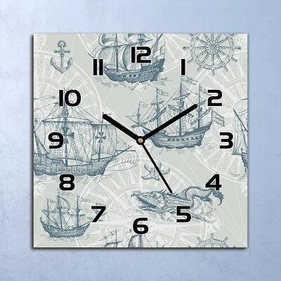 Horloge Murale En Verre moderne Vieux le style marin pastel bleu 30x30 - Photo 1/4