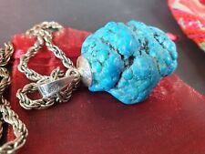 Old Natural Turquoise Nugget Pendant on Chain …beautiful collect and unique acce