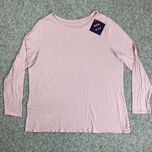 AVA & VIV Shirt Womens 2X Blush Pink Long Sleeve Relaxed Fit Scoop Neck Pullover - Picture 1 of 11
