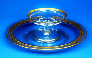 Tiffin Rambler Rose Gold Encrusted Cheese & Cracker Plate With Pedestal Bowl. - Picture 1 of 12