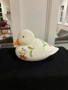NS Gustin Ceramic Duck Figurine Painted With Flowers - Picture 1 of 5