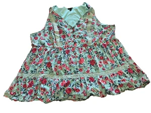 Torrid Women Plus Size 2 Blue Floral Peasant Top Sleeveless Lined Tunic Lace - Picture 1 of 9