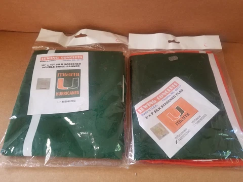 Lot 2 New MIAMI HURRICANES Silk Screened 3x5 FLAG & 30"x40" Double-Sided BANNER Cover