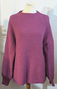 Rachel Zoe lila Baumwollmischung Rundhals Pullover Oversize Zopfmuster Pullover Gr. XL - Bild 1 von 7