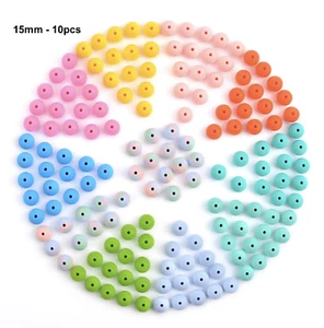 15mm Silicone Round Baby Beads BPA Free Loose Bracelet Keychain Making Bead 10pc - Picture 1 of 53