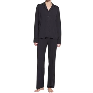 SKIMS Long Sleeve Button Up Pajama Sleep Set In Onyx NWT - Picture 1 of 15