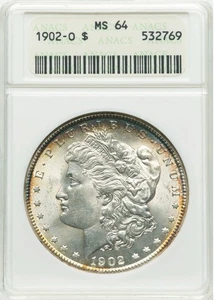 1902 O Morgan Dollar ANACS MS64 Uncirculated 90% Silver $1 Soap Box Holder - Picture 1 of 4