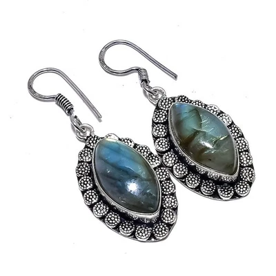 Pendiente de plata de ley 925 con piedras preciosas de labradorita natural 2,0" i160 Foto 1 de 4