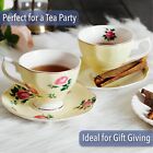 Btat- Floral Tea Cups and Saucers, Set of 8 (8 Oz) Multi-Color with Gold Trim an
