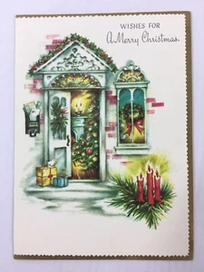Vintage Christmas Card Quality Crest Doorway Mailbox Wreath Made in USA - Picture 1 of 4