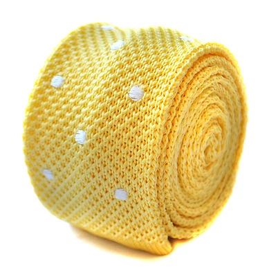 Corbata de seda tejida Frederick Thomas para hombre - amarilla pálida - lunares ajustada boda Foto 1 de 4