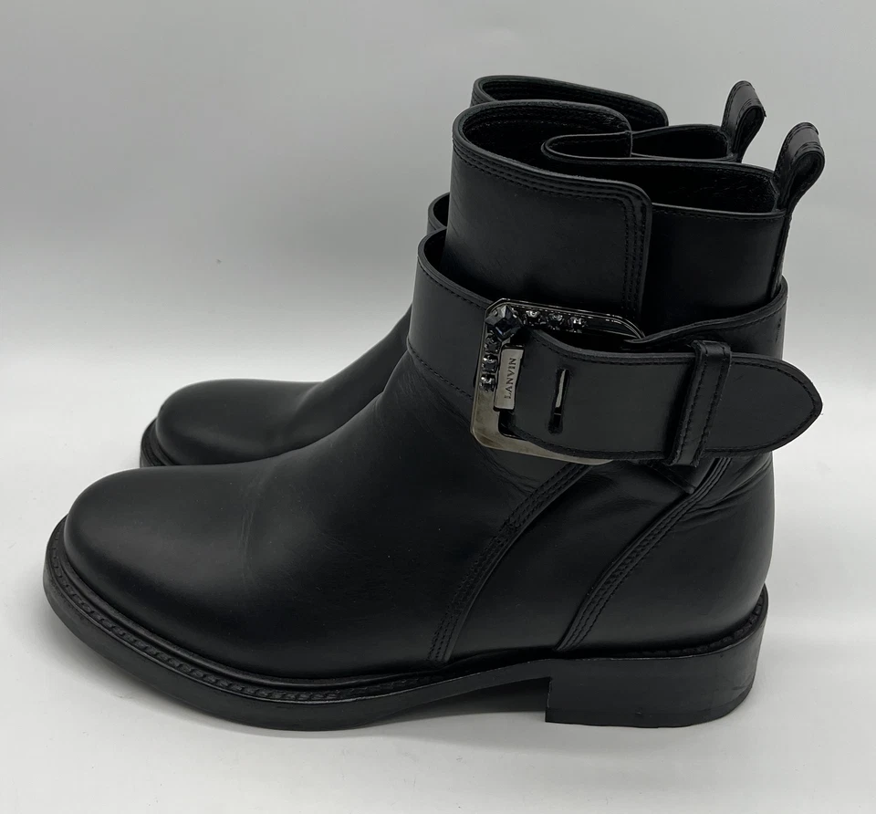 Botín de moto Lanvin de cuero negro al tobillo con hebilla con logotipo adornado talla 36,5 Foto 1 de 4