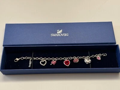 Swarovski Women's Silver Tone Rhinestone Hearts Charm Bracelet with 3-Charm - Image 1 of 4