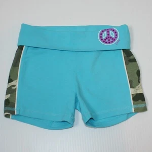 Justice Girl's Teal Blue with Camo Side Panels Peace Sign Athletic Shorts size 6 - Picture 1 of 2