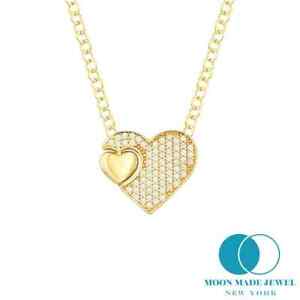 14K Gold Double Heart Pendant Necklace, Real Gold Heart Necklace for Women,