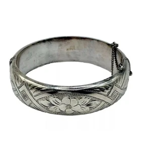 Bracciale donna argento 925 antico polsino inseguito motivo floreale stupendo - Foto 1 di 20