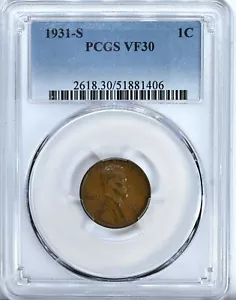 1931 S Lincoln Wheat Cent VF30 PCGS Graded Coin Penny Very Fine 2618 06 - Picture 1 of 2