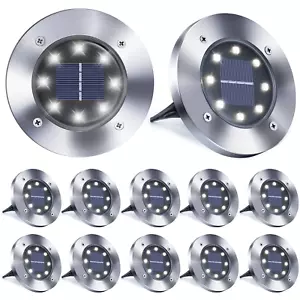 12PACK Solar In Ground Lights Outdoor Buried Lamp Disk 8 LED Lawn Pathway Garden - Picture 1 of 6