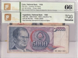 1958 Banknote/1985 Yugoslavia 50/5000 Dinara Pick#81b/93a TQG Gen/66 EPQ Gem UNC - Picture 1 of 2