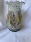Vtg  Hand Painted Art Glass 5 1/2” Vase Ruffle Top Simron, Made In Israel